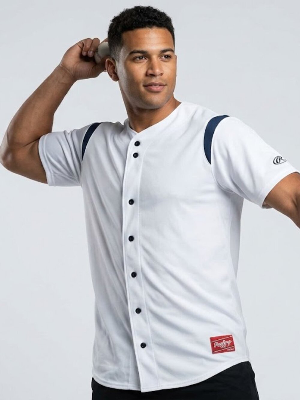 Rawlings Men's Mock Button Jersey, White/Black Sz Small